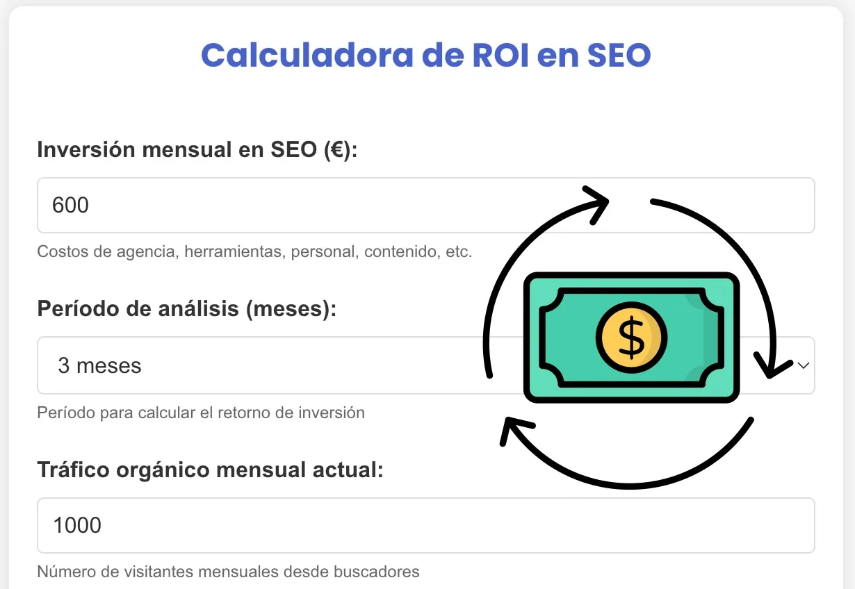 Dashboard de métricas SEO mostrando ROI y retorno de inversión